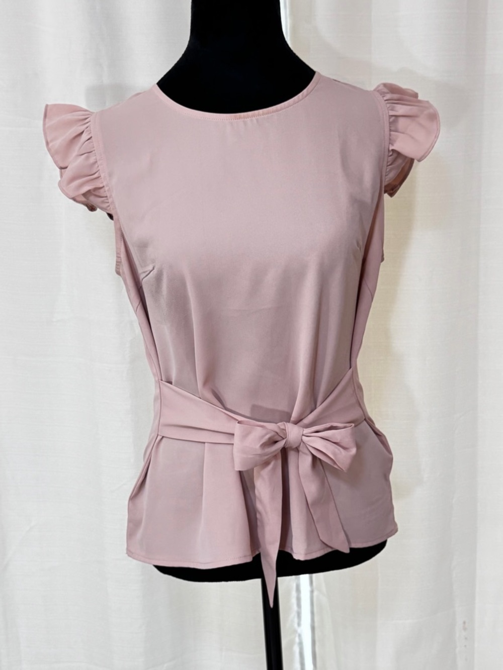 Women’s Blush Rose Tie-Waist Ruffle Sleeve Blouse, SZ- Small